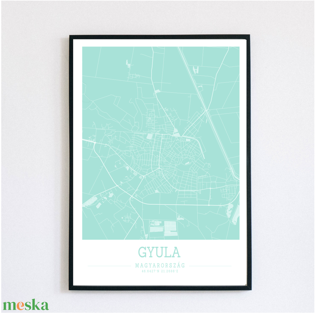 Minimalista GYULA színes dekorációs térkép  - otthon & életmód - dekoráció - kép & falikép - plakát - Meska.hu