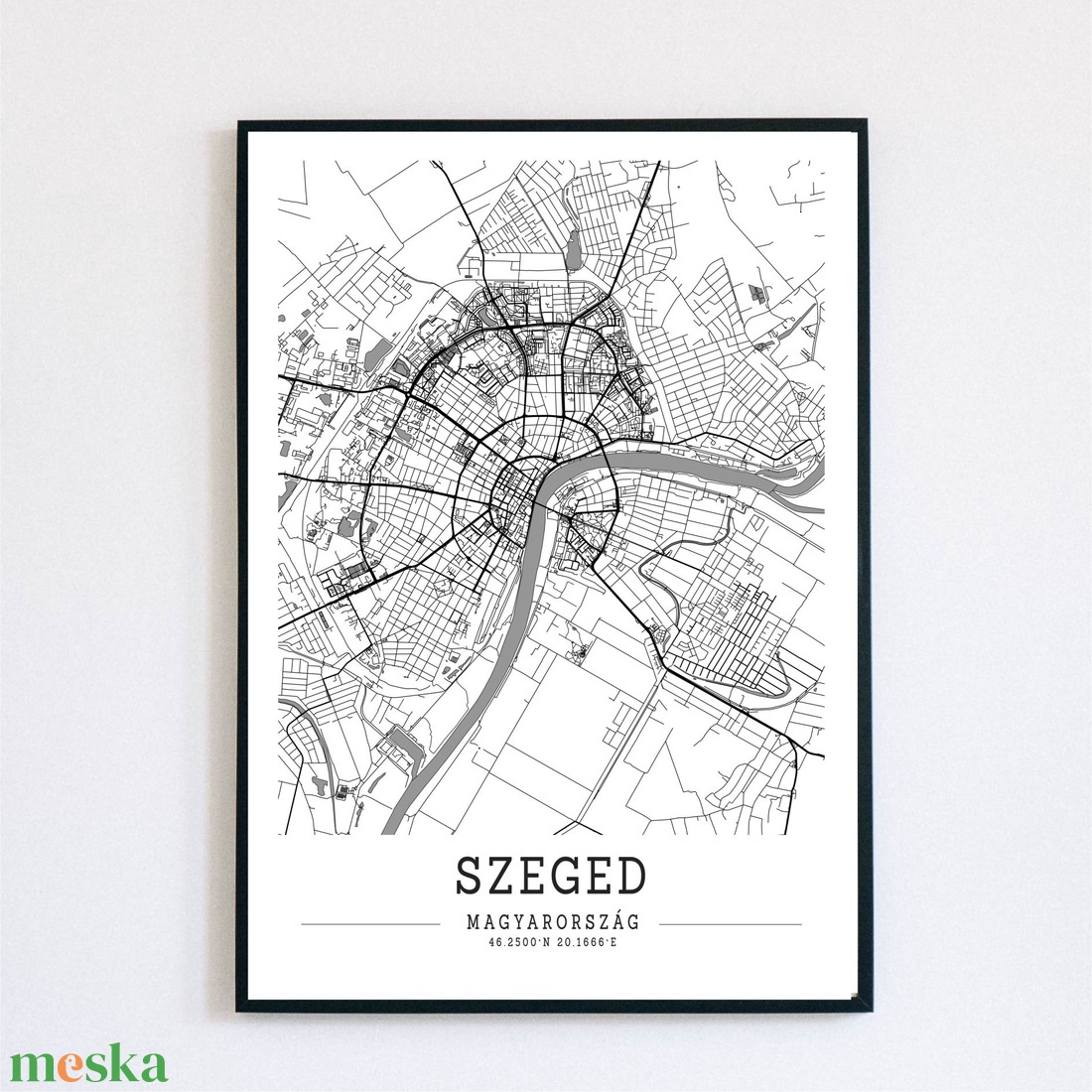 Minimalista SZEGED fekete-fehér dekorációs térkép  - otthon & életmód - dekoráció - kép & falikép - plakát - Meska.hu