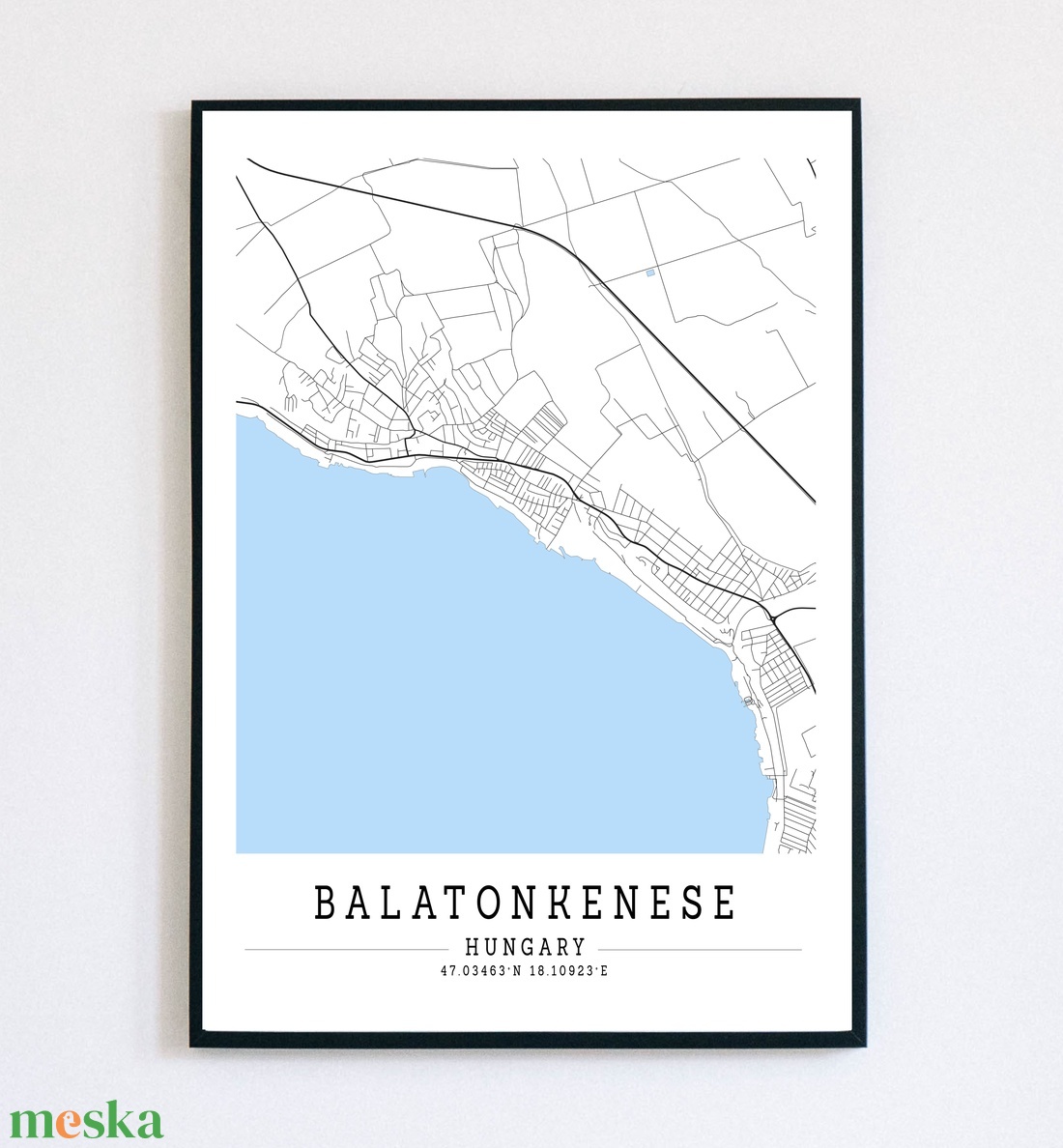 Balatonkenese fekete-fehér minimalista dekorációs térkép - otthon & életmód - dekoráció - kép & falikép - poszter - Meska.hu
