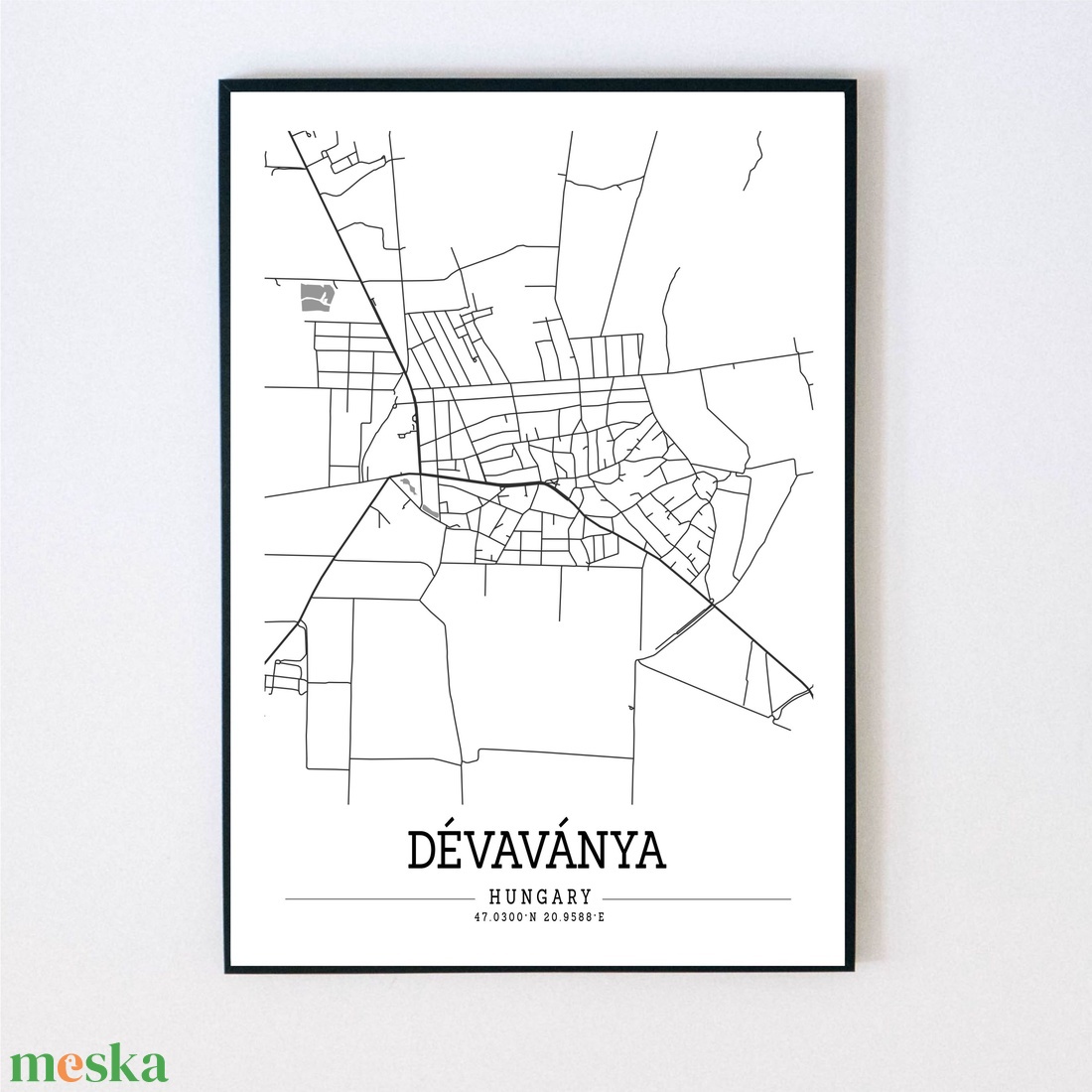 Minimalista Dévaványa fekete-fehér dekorációs térkép  - otthon & életmód - dekoráció - kép & falikép - plakát - Meska.hu