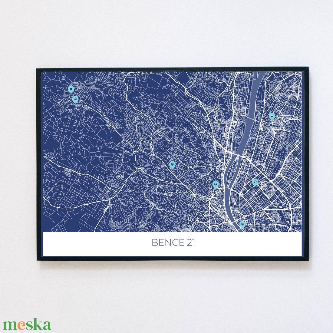 Egyedi Budapest térkép 7 db helyszín megjelölésével, A3 méretben nyomtatva - otthon & életmód - dekoráció - fali és függő dekoráció - térkép - Meska.hu