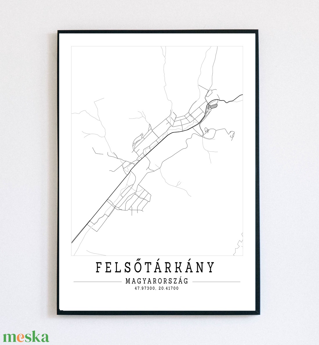 Minimalista Felsőtárkány fekete-fehér dekorációs térkép  - otthon & életmód - dekoráció - kép & falikép - plakát - Meska.hu