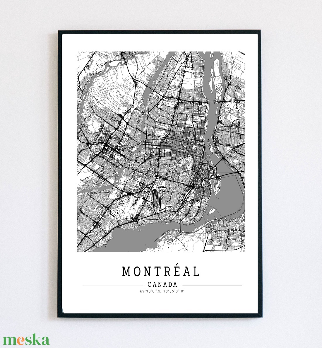 Minimalista Montreal fekete-fehér dekorációs térkép  - otthon & életmód - dekoráció - kép & falikép - plakát - Meska.hu