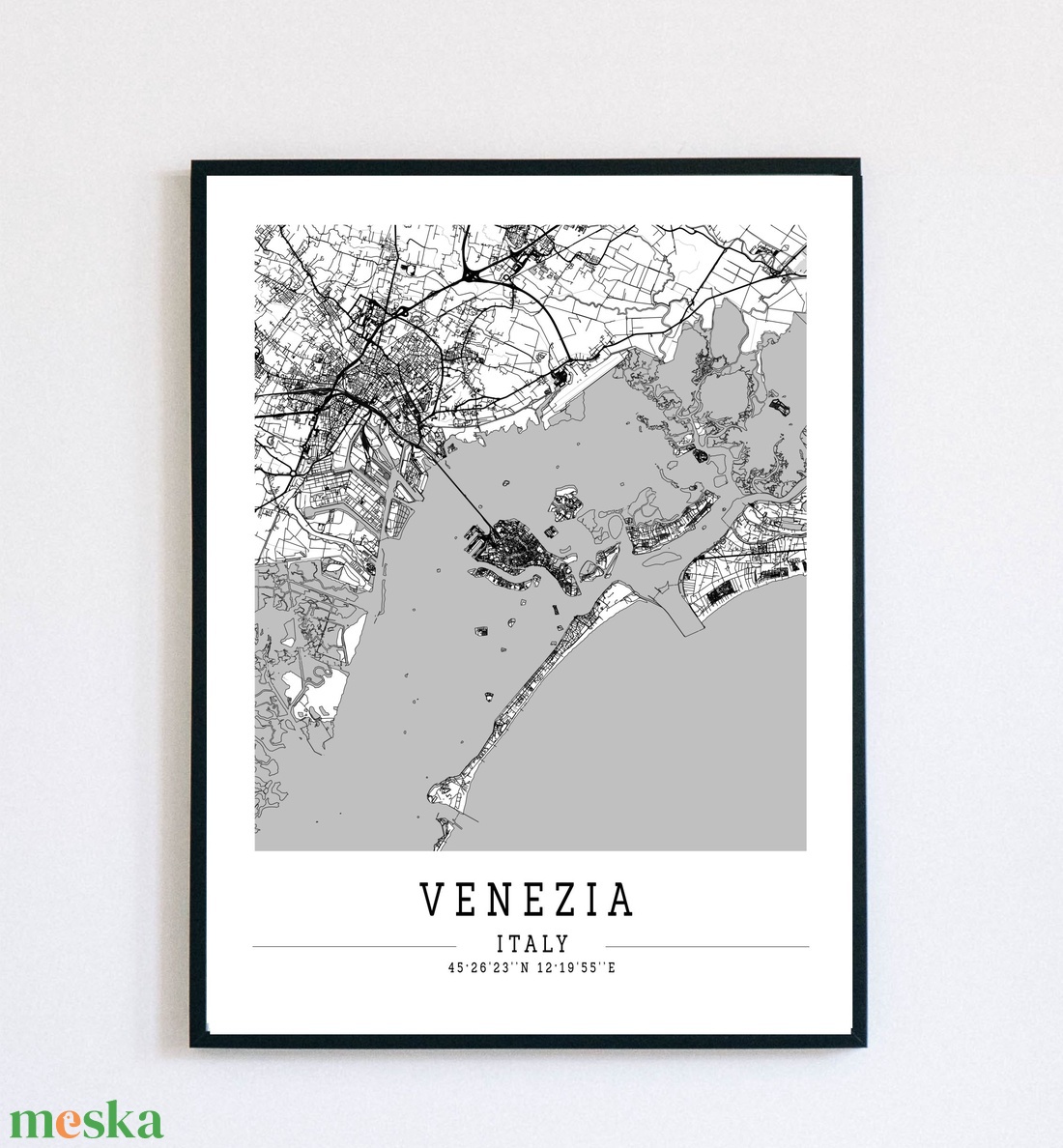 Minimalista Velence Venezia (Olaszország) fekete-fehér dekorációs térkép  - otthon & életmód - dekoráció - kép & falikép - plakát - Meska.hu