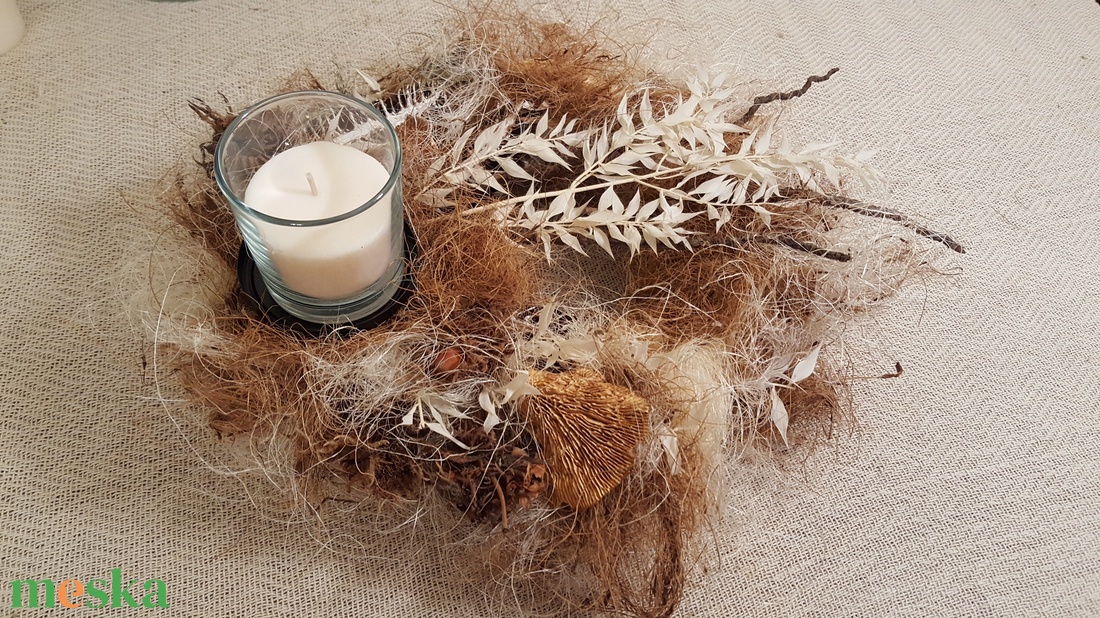 Natúr asztaldísz fehérített ruszkusszal - otthon & életmód - virágdekoráció - virágdíszek - asztali virágdísz - Meska.hu