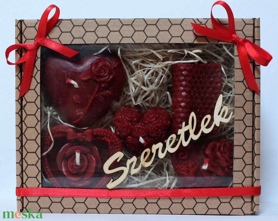 Valentin-napi Szeretlek szív alakú méhviaszgyertyák díszdobozban - otthon & lakás - gyertya, illat, aroma - gyertya - Meska.hu