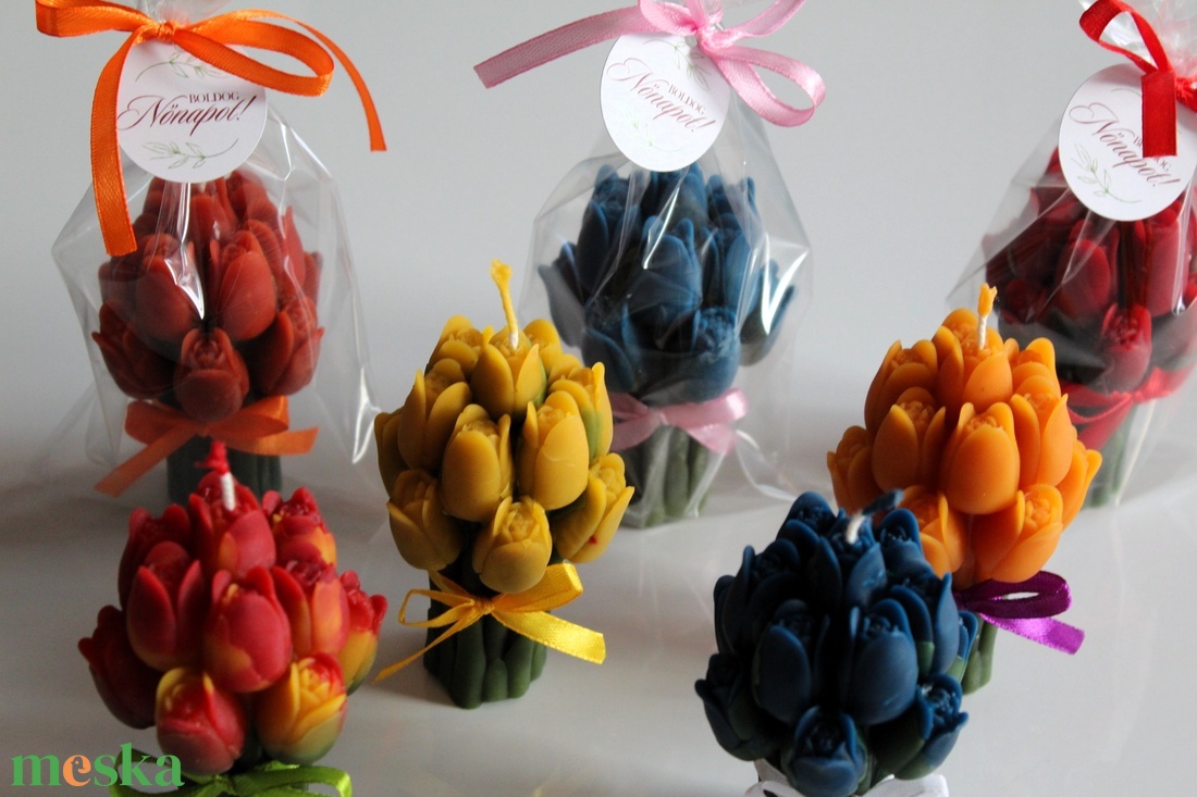Öröktulipán csokor méhviaszgyertya  - otthon & életmód - gyertya, illat, aroma - gyertya - Meska.hu