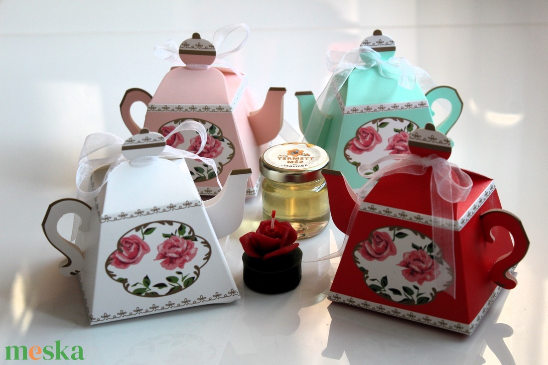 Mézes teáskanna ajándék díszdoboz - otthon & életmód - gyertya, illat, aroma - gyertya - Meska.hu