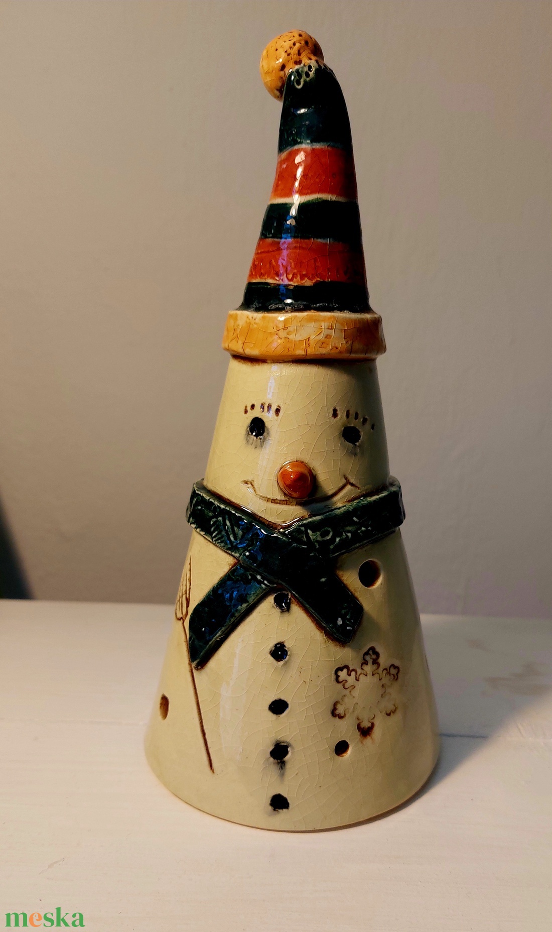 Kerámia hóember, mécsestartó - otthon & életmód - dekoráció - spiritualitás - füstölő és füstölőtartó - Meska.hu