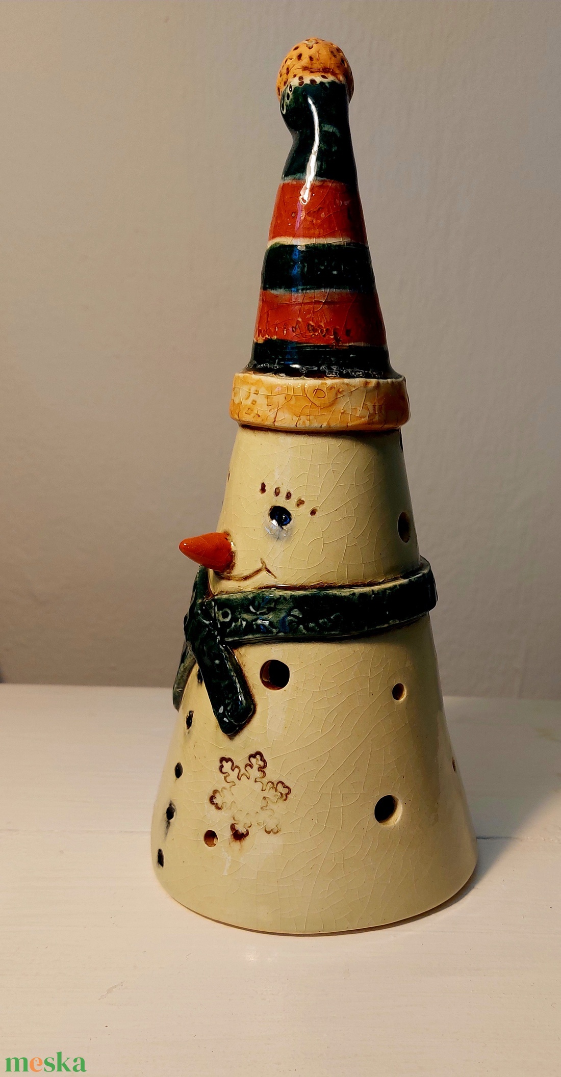 Kerámia hóember, mécsestartó - otthon & életmód - dekoráció - spiritualitás - füstölő és füstölőtartó - Meska.hu