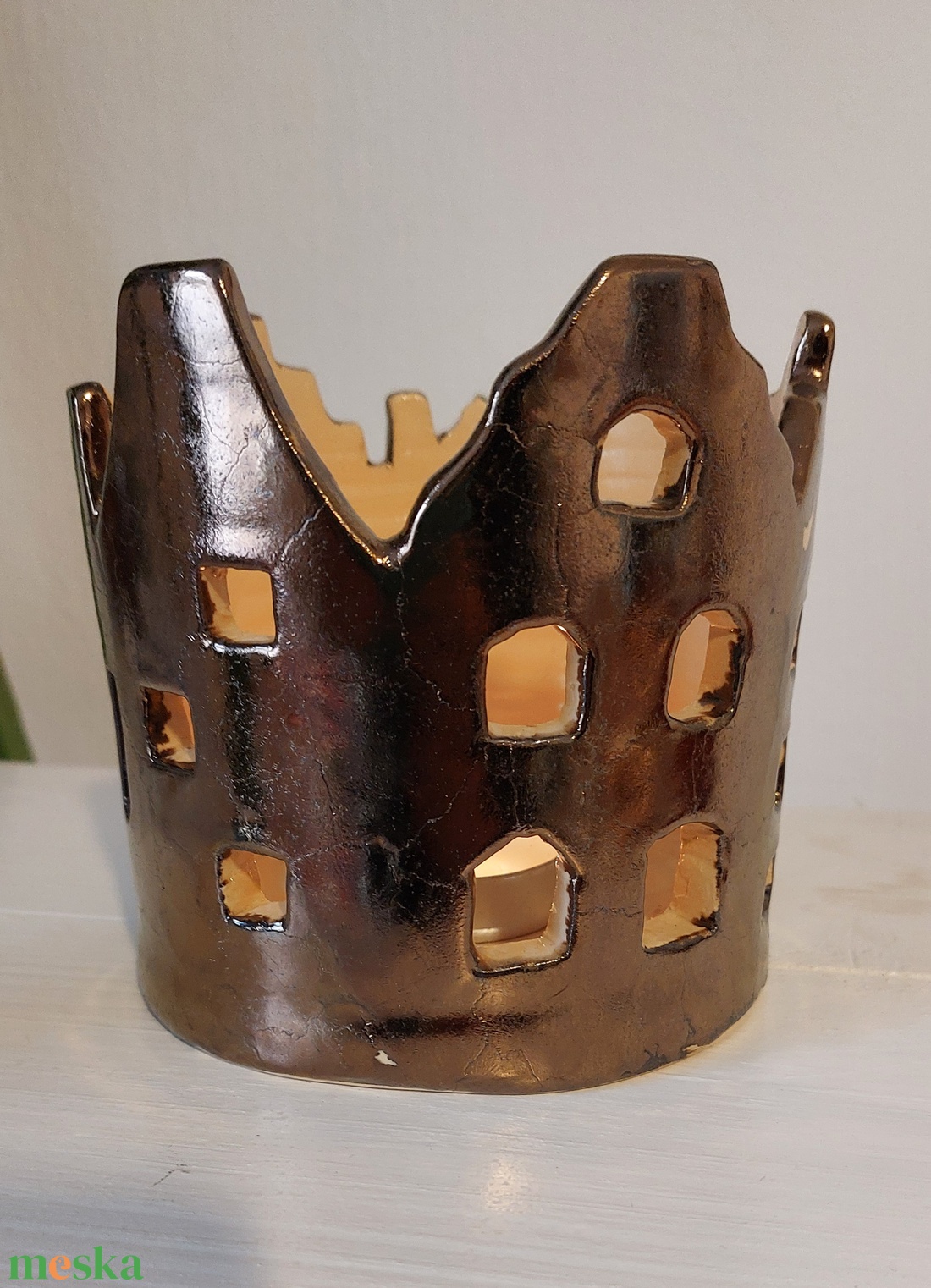 Bronz mázas mécsestartó - otthon & életmód - konyhafelszerelés, tálalás - tálalás - tányér & étkészlet - Meska.hu