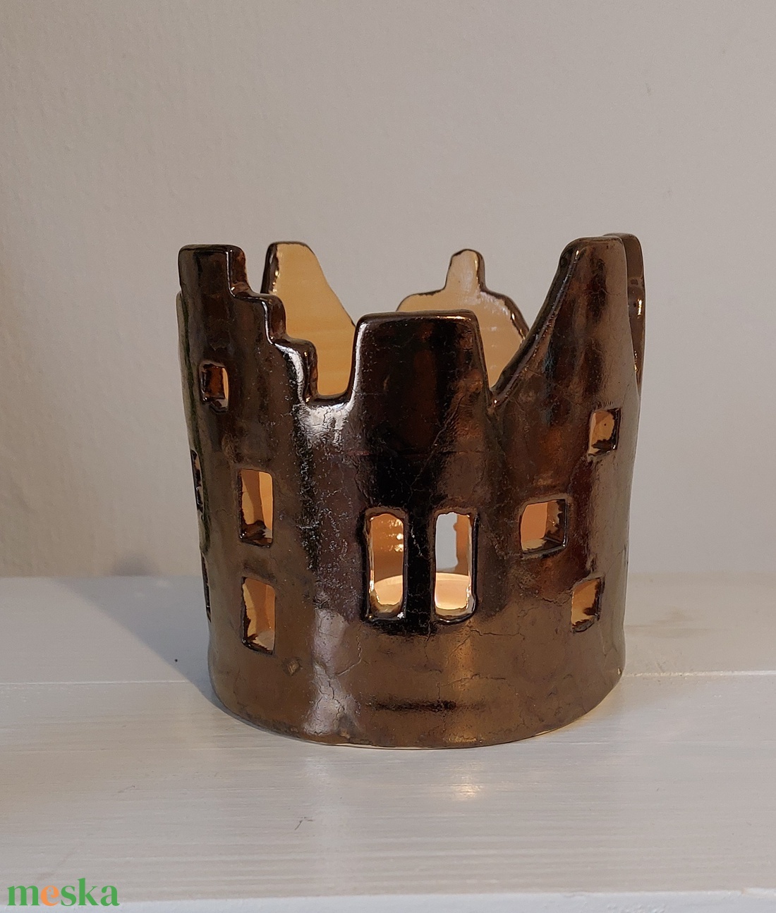 Bronz mázas mécsestartó - otthon & életmód - konyhafelszerelés, tálalás - tálalás - tányér & étkészlet - Meska.hu
