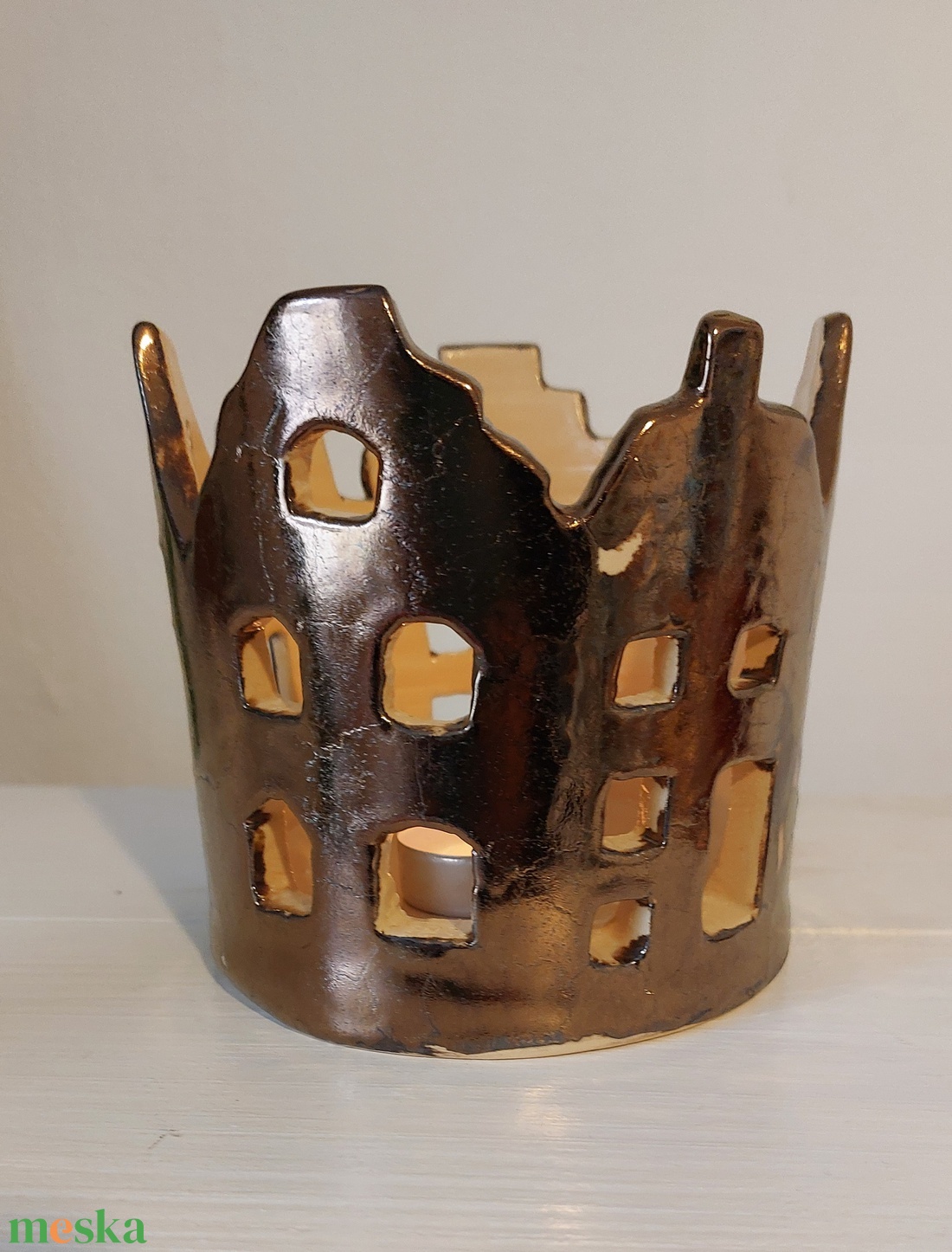 Bronz mázas mécsestartó - otthon & életmód - konyhafelszerelés, tálalás - tálalás - tányér & étkészlet - Meska.hu