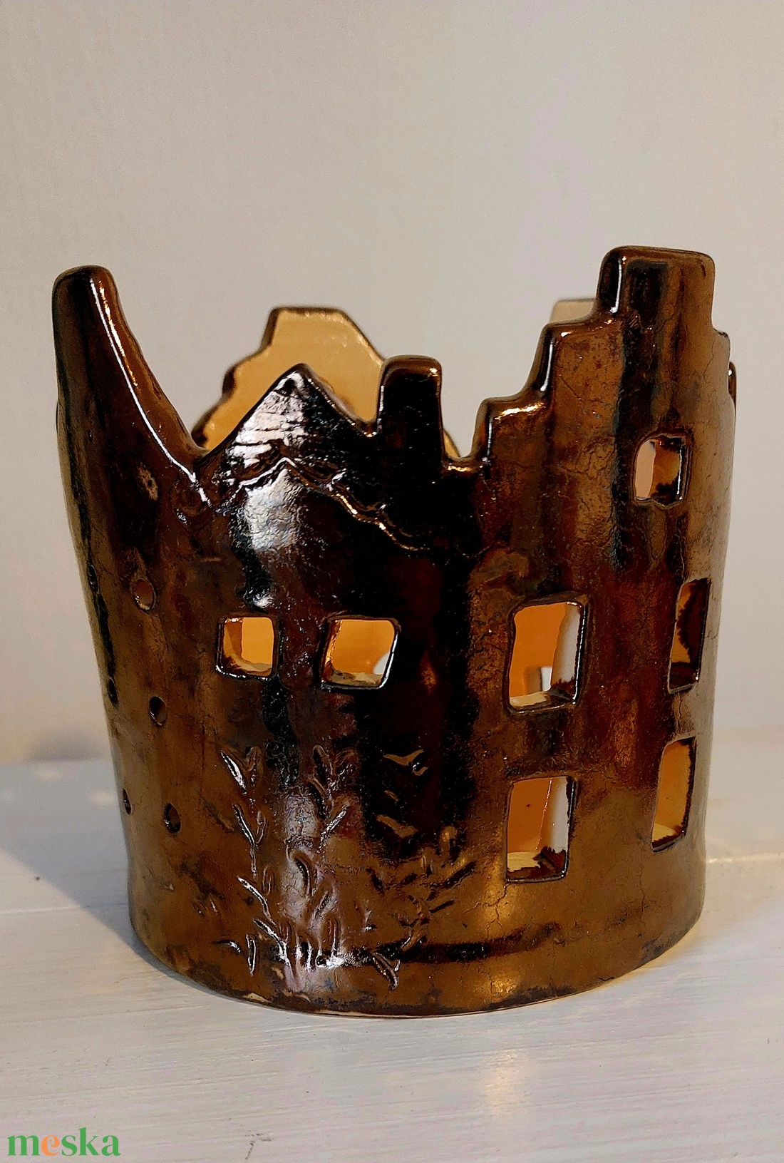 Bronz mázas mécsestartó - otthon & életmód - konyhafelszerelés, tálalás - tálalás - tányér & étkészlet - Meska.hu