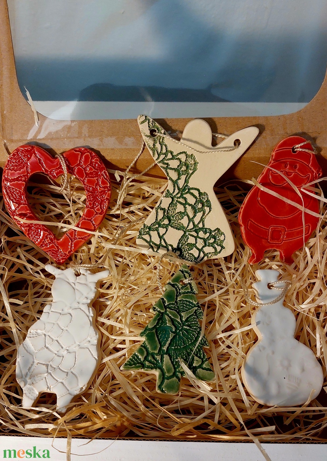 Kerámia fenyőfadísz díszdobozban,6dbos - otthon & életmód - konyhafelszerelés, tálalás - tálalás - kínálótál - Meska.hu