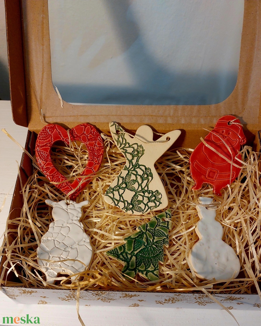 Kerámia fenyőfadísz díszdobozban,6dbos - otthon & életmód - konyhafelszerelés, tálalás - tálalás - kínálótál - Meska.hu