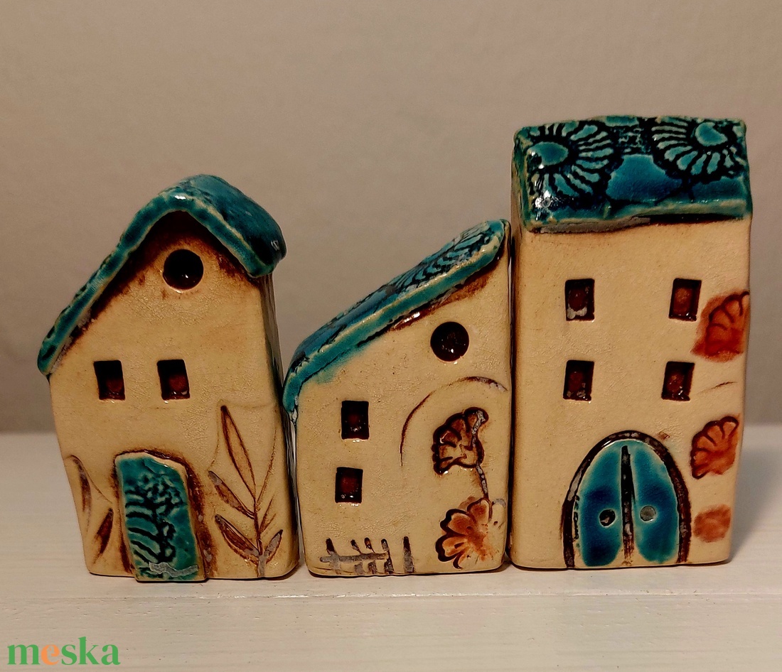 Kerámia házikók - otthon & életmód - dekoráció - kép & falikép - fából készült kép - Meska.hu