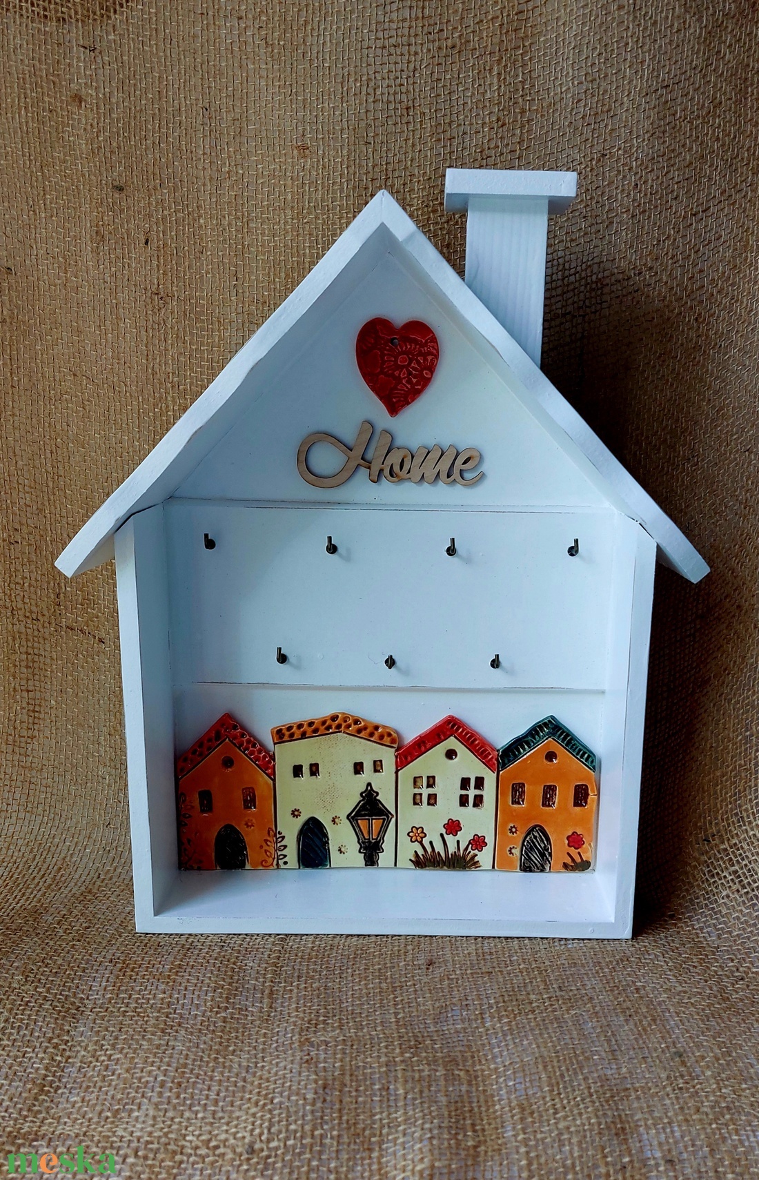 Fali kulcstartó kerámia házikókkal - otthon & életmód - dekoráció - fali és függő dekoráció - fali kulcstartó - Meska.hu
