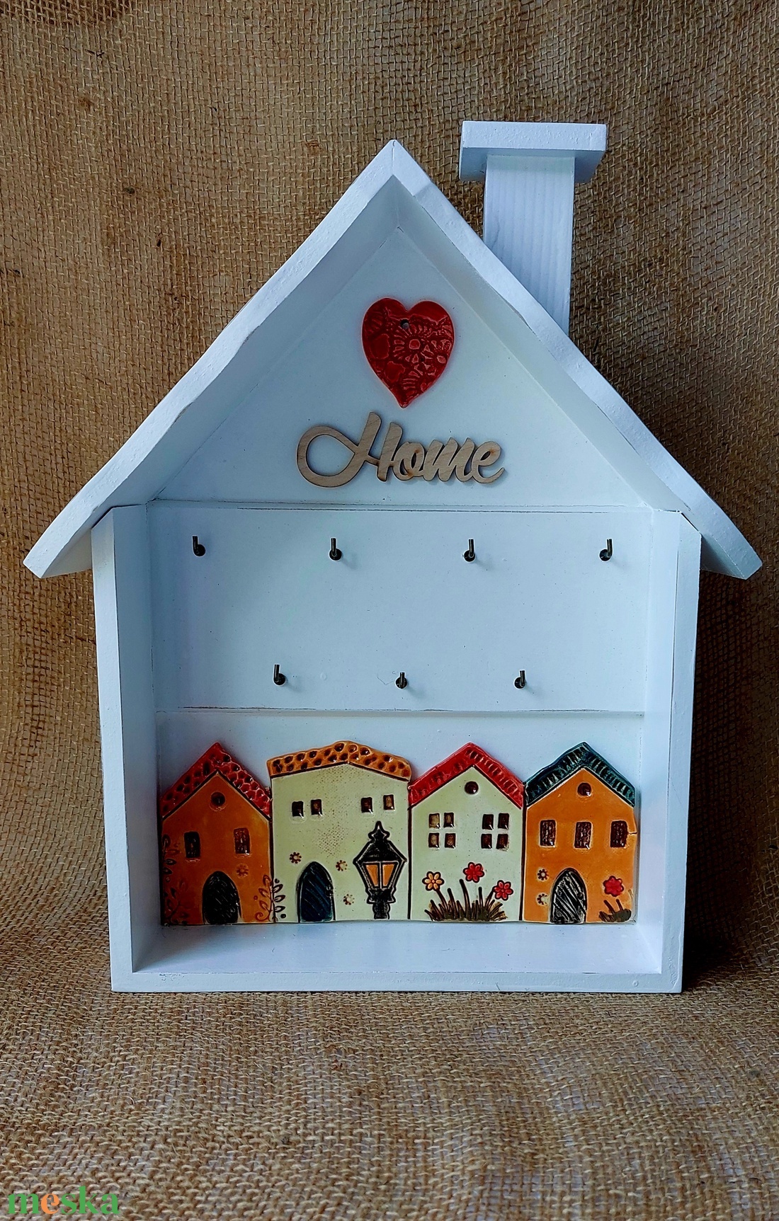 Fali kulcstartó kerámia házikókkal - otthon & életmód - dekoráció - fali és függő dekoráció - fali kulcstartó - Meska.hu
