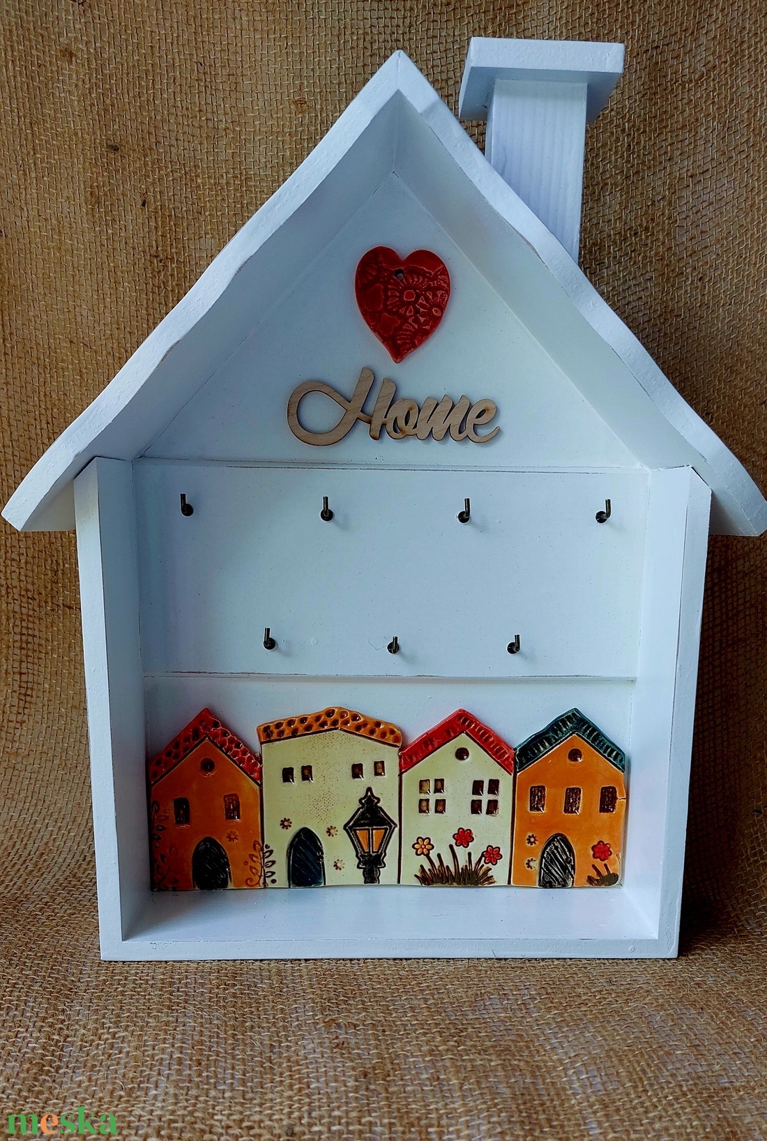 Fali kulcstartó kerámia házikókkal - otthon & életmód - dekoráció - fali és függő dekoráció - fali kulcstartó - Meska.hu