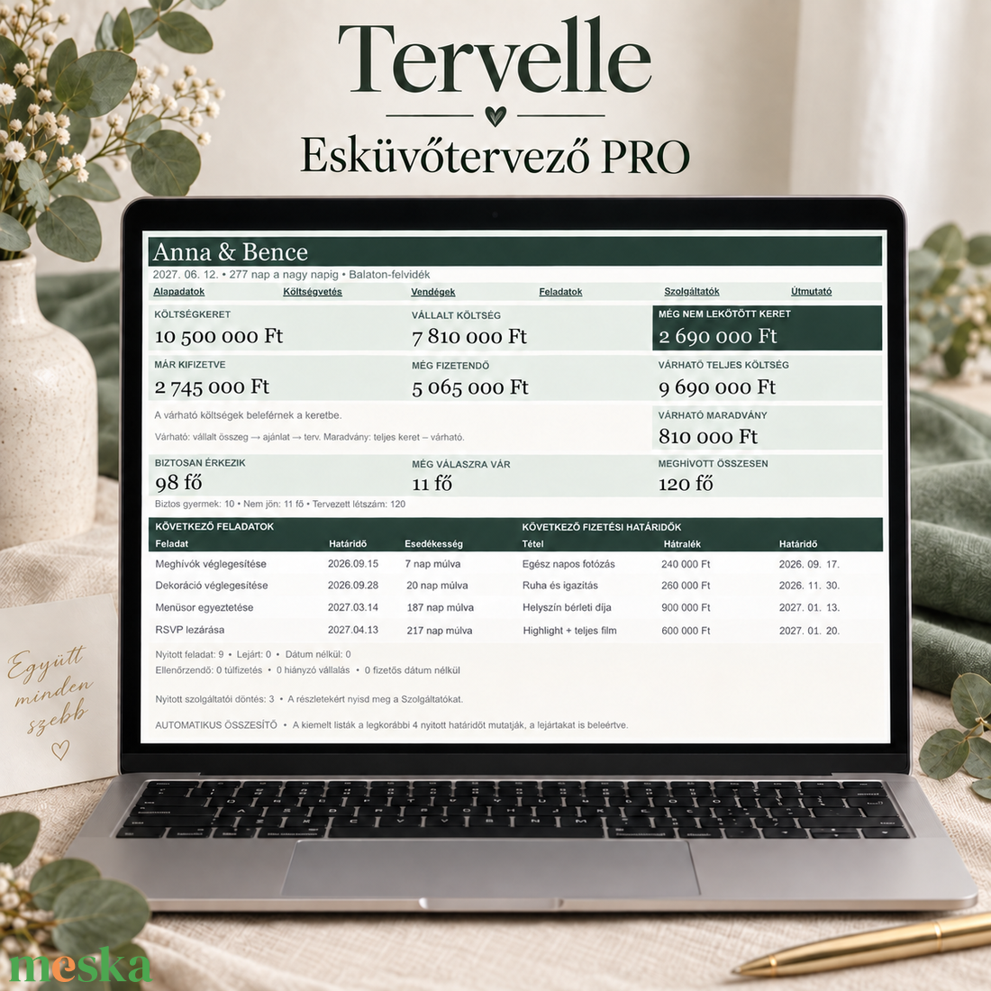 Tervelle Esküvőtervező PRO � automatizált Google Sheets esküvőtervező, költségvetés, vendéglista és feladatkezelő - esküvő - esküvői szett - Meska.hu