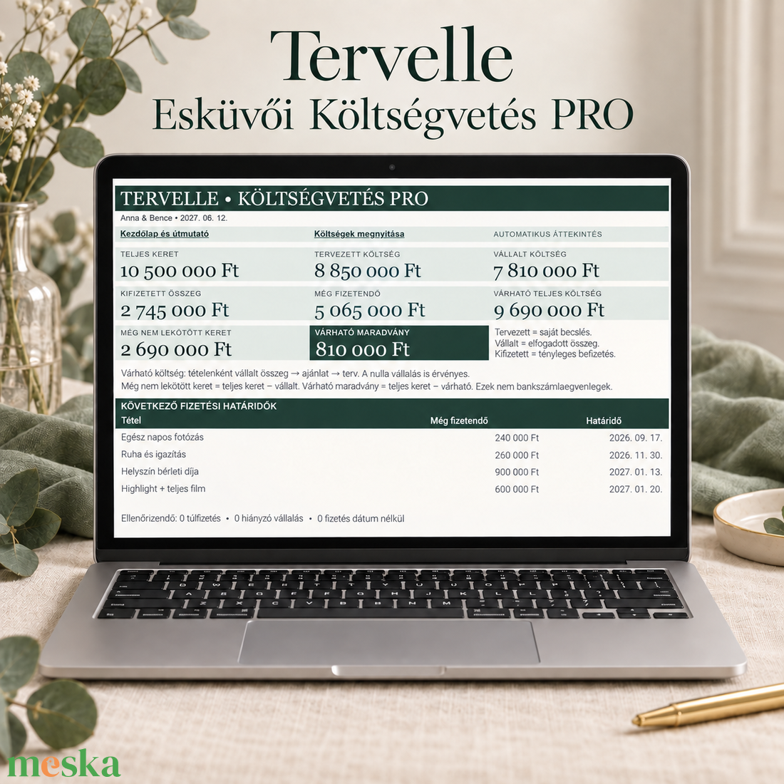 Tervelle Költségvetés PRO � automatizált esküvői költségvetés és fizetéskövető Google Sheetsben - esküvő - esküvői szett - Meska.hu