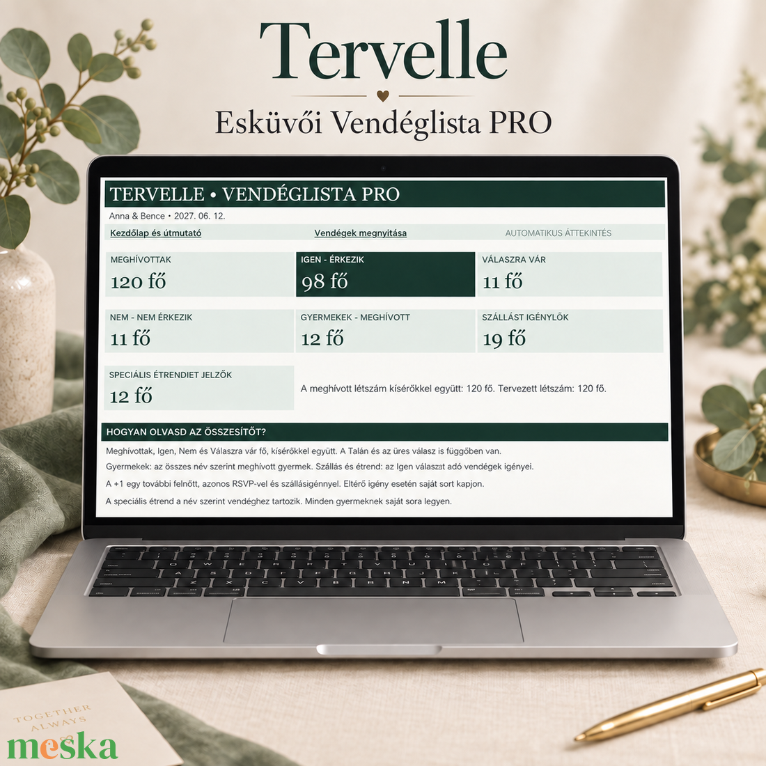 Tervelle Vendéglista PRO � automatizált esküvői vendéglista és RSVP követő Google Sheetsben - esküvő - esküvői szett - Meska.hu