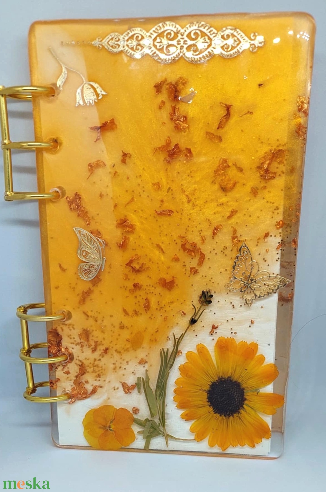 Nyárfény Notesz  Valódi virágokkal és aranyfóliával - otthon & életmód - papír, írószer - jegyzetfüzet & napló - Meska.hu