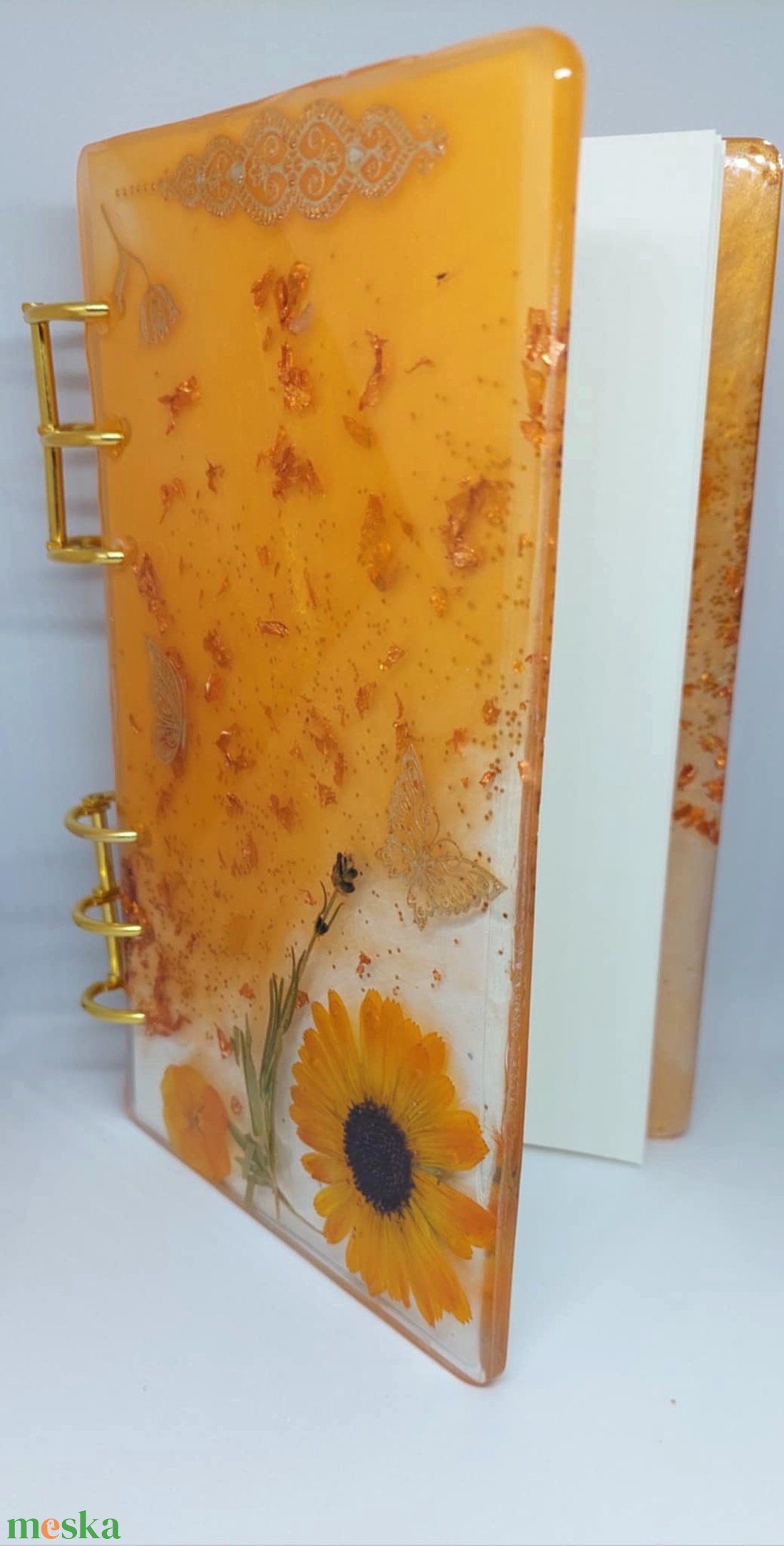 Nyárfény Notesz  Valódi virágokkal és aranyfóliával - otthon & életmód - papír, írószer - jegyzetfüzet & napló - Meska.hu