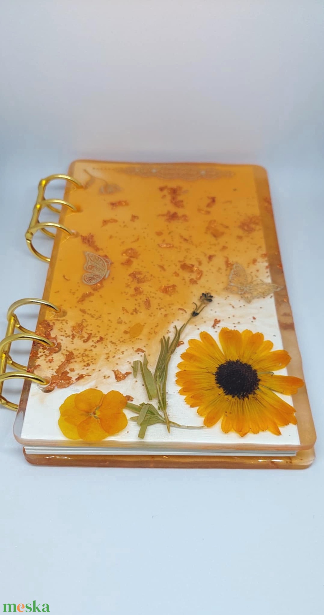 Nyárfény Notesz  Valódi virágokkal és aranyfóliával - otthon & életmód - papír, írószer - jegyzetfüzet & napló - Meska.hu