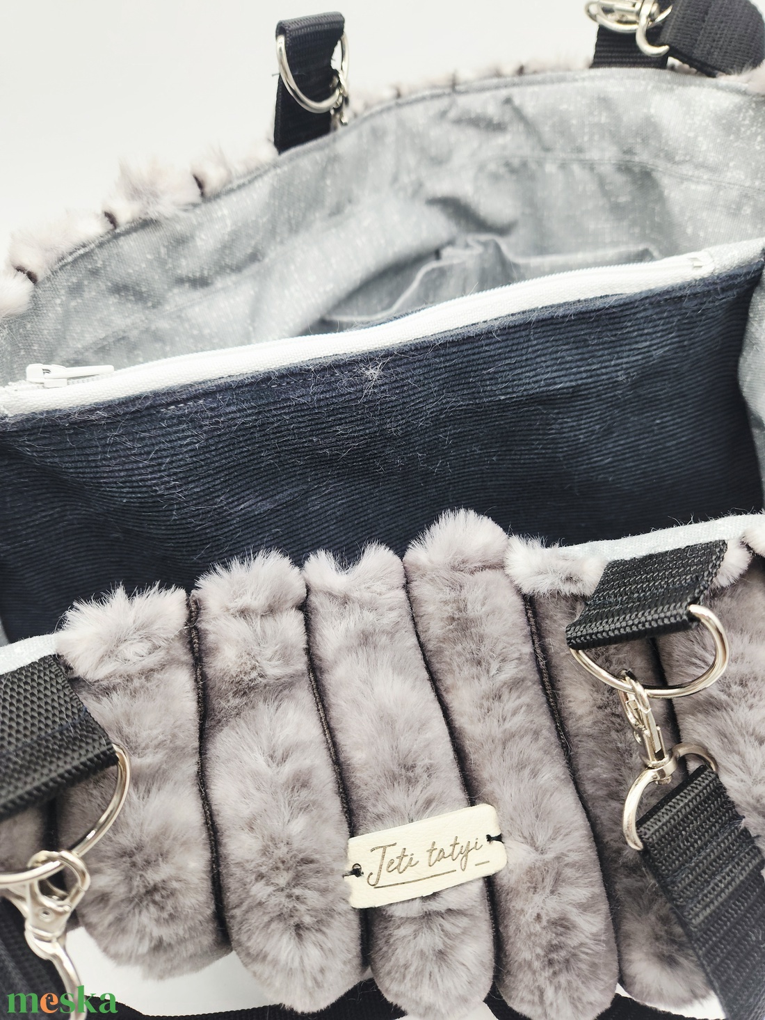 Műszőrme női táska zsebekkel - táska & tok - kézitáska & válltáska - nagy pakolós táska - Meska.hu