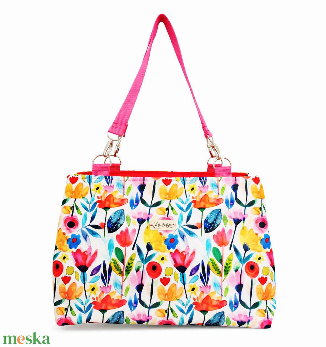 Virágos táska vízlepergető gyöngyvászonból - táska & tok - kézitáska & válltáska - tarisznya - Meska.hu