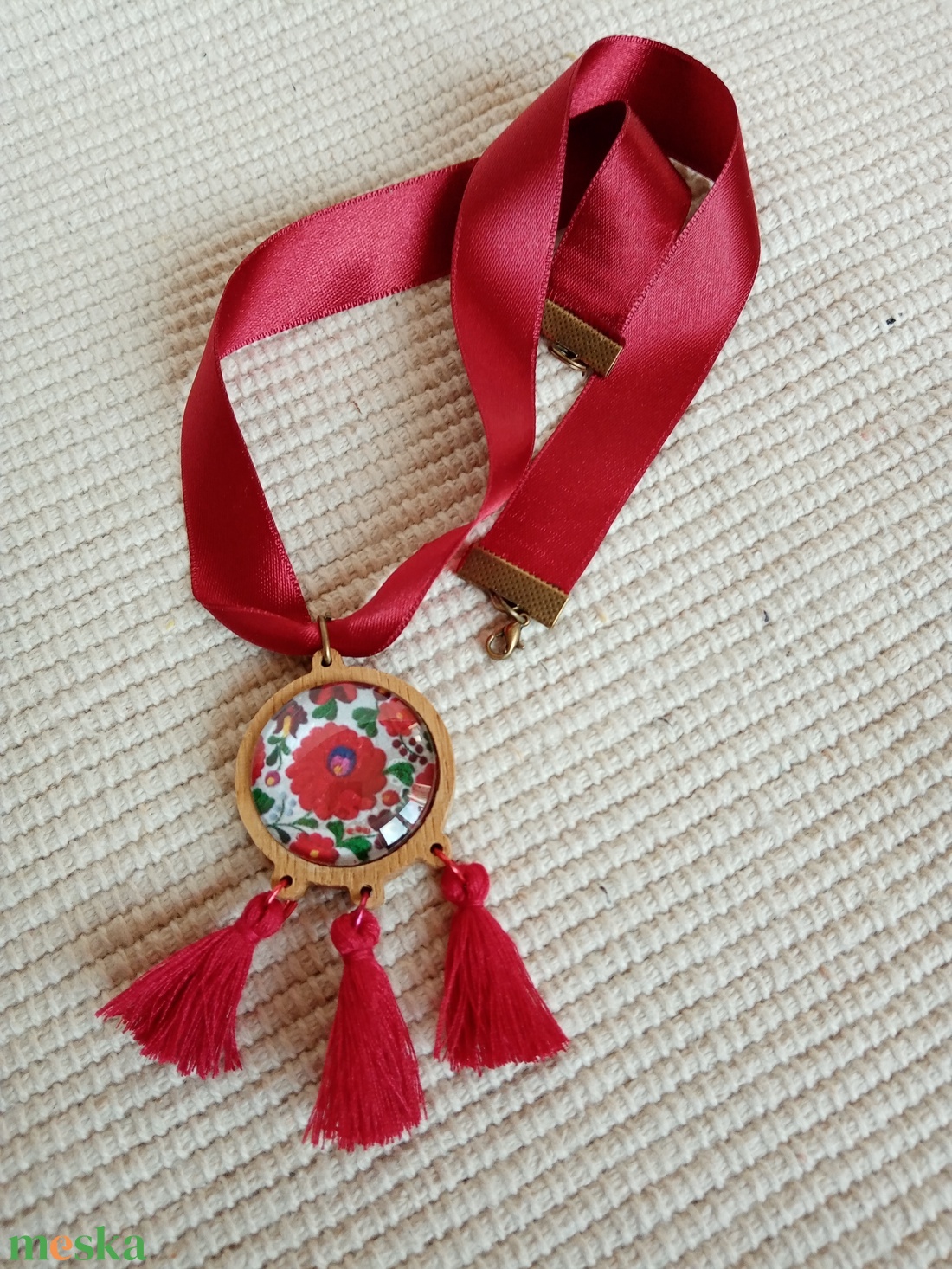  Matyó mintás nyaklánc rojtokkal,matyó ékszer,folklór textil ékszer,magyaros nyaklánc,Hungarian folk jewellery - ékszer - nyaklánc - hosszú nyaklánc - Meska.hu