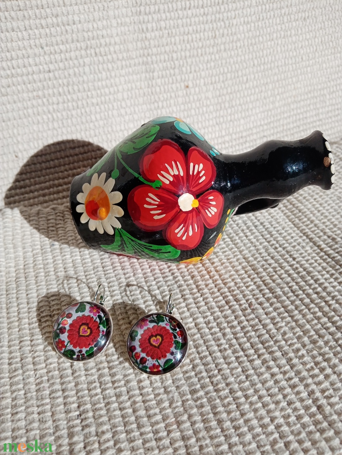 Matyó fülbevaló, folklór ékszer, magyaros ékszer, Hungarian jewellery, magyar motívum, magyar népviselet - ékszer - fülbevaló - pötty fülbevaló - Meska.hu