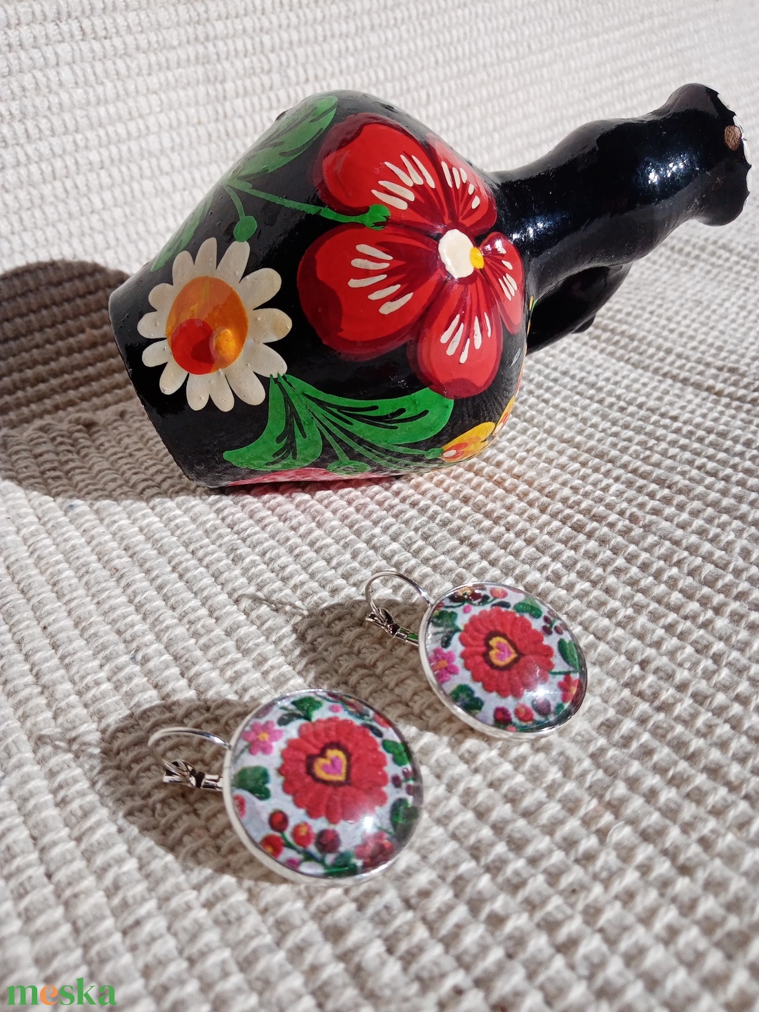 Matyó fülbevaló, folklór ékszer, magyaros ékszer, Hungarian jewellery, magyar motívum, magyar népviselet - ékszer - fülbevaló - pötty fülbevaló - Meska.hu