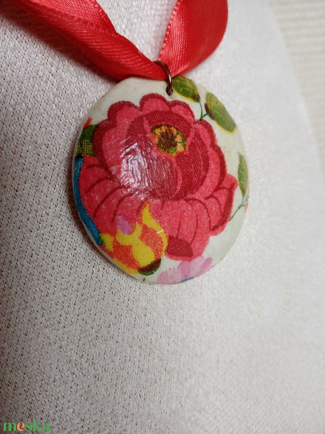  Matyó mintás decoupage nyaklánc,matyó ékszer,folklór textil ékszer,magyaros nyaklánc,Hungarian folk jewellery - ékszer - nyaklánc - hosszú nyaklánc - Meska.hu