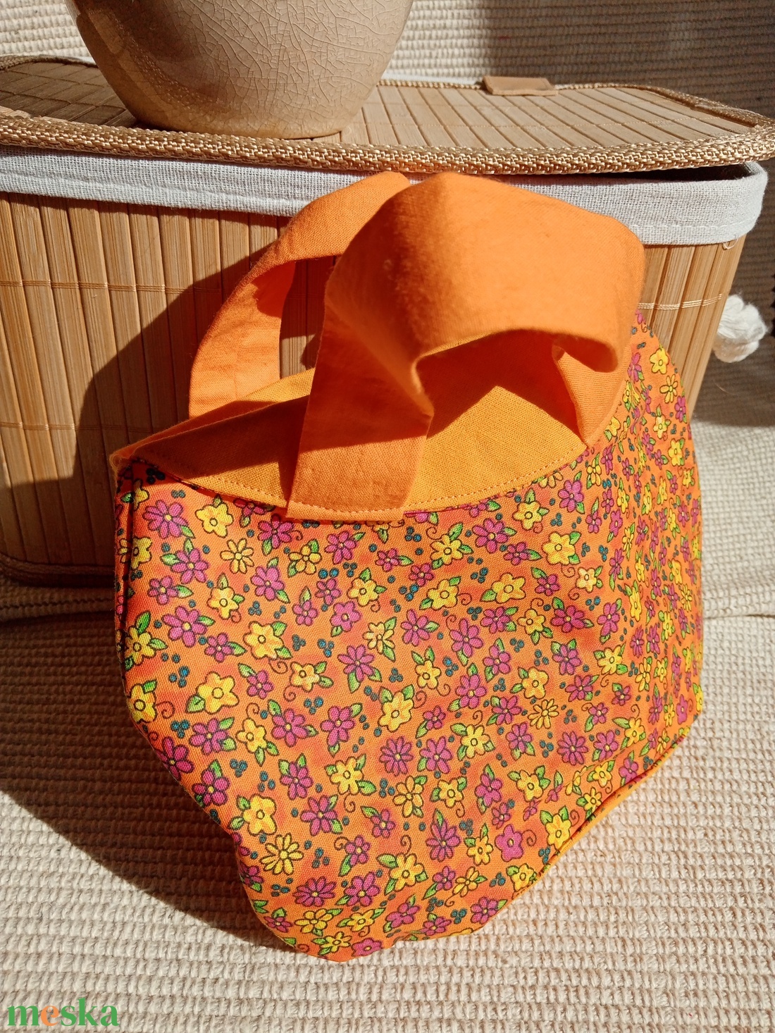 Narancssárga virágos randitáska, alkalmi kistáska, textil vidám táska - táska & tok - kézitáska & válltáska - kézitáska - Meska.hu