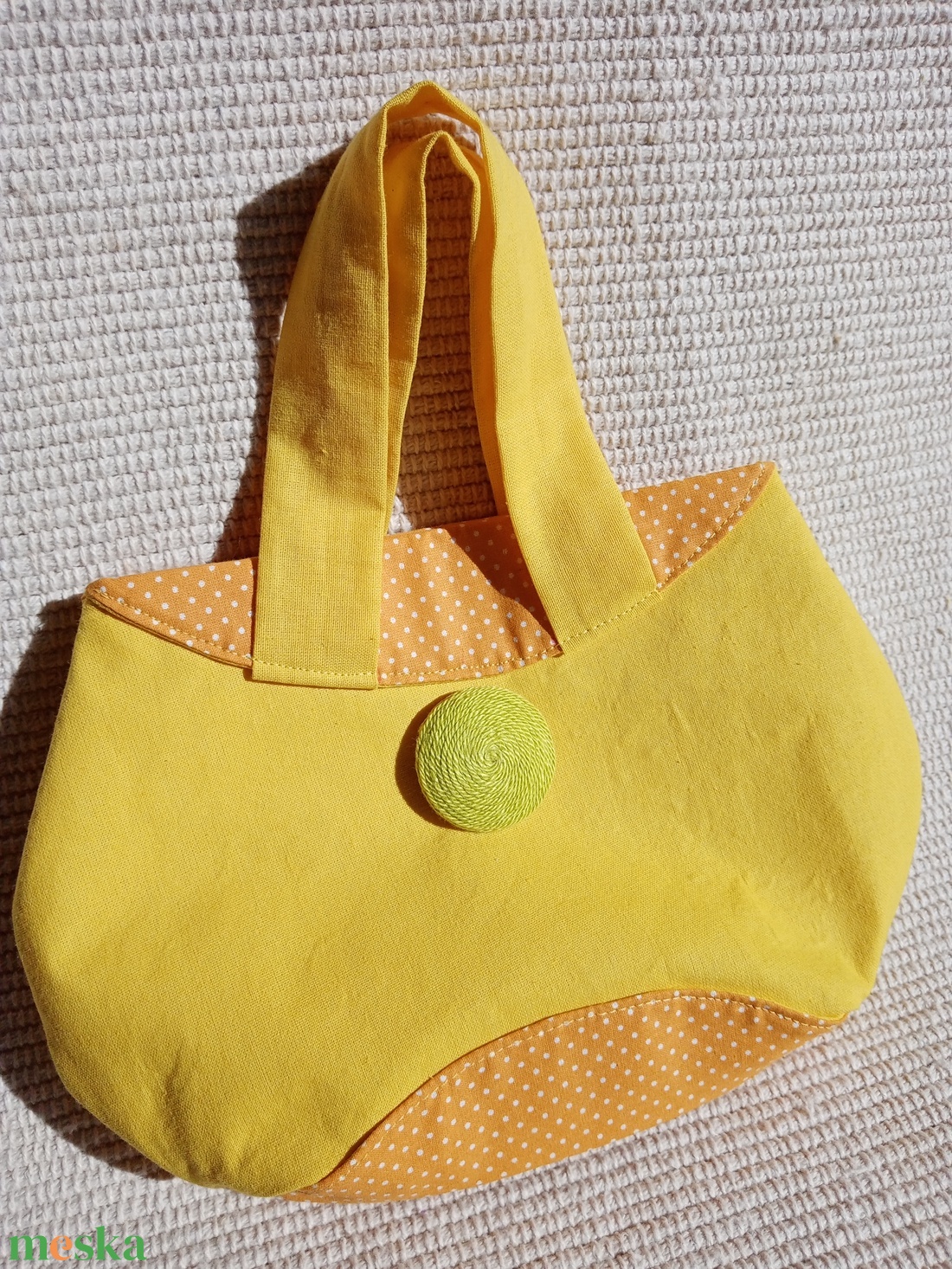 Citromsárga Pöttyös Randi táska változtatható díszelemmel, alkalmi kistáska - táska & tok - kézitáska & válltáska - kézitáska - Meska.hu
