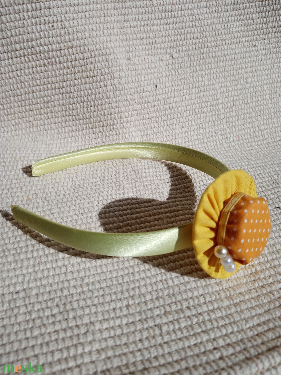 Citromsárga pöttyös kalapos hajráf, hajpánt - ruha & divat - hajdísz & hajcsat - hajráf & hajpánt - Meska.hu