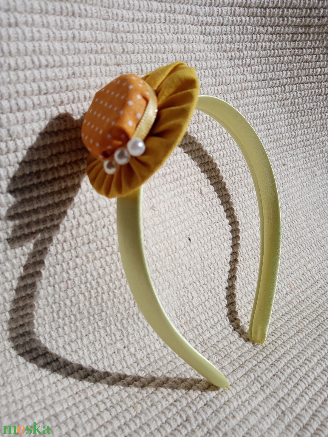 Citromsárga pöttyös kalapos hajráf, hajpánt - ruha & divat - hajdísz & hajcsat - hajráf & hajpánt - Meska.hu