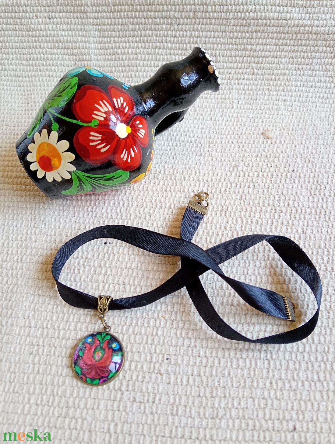 Magyaros nyaklánc, matyós üveg nyaklánc,matyó ékszer,folklór ékszer,magyaros nyaklánc - ékszer - nyaklánc - hosszú nyaklánc - Meska.hu