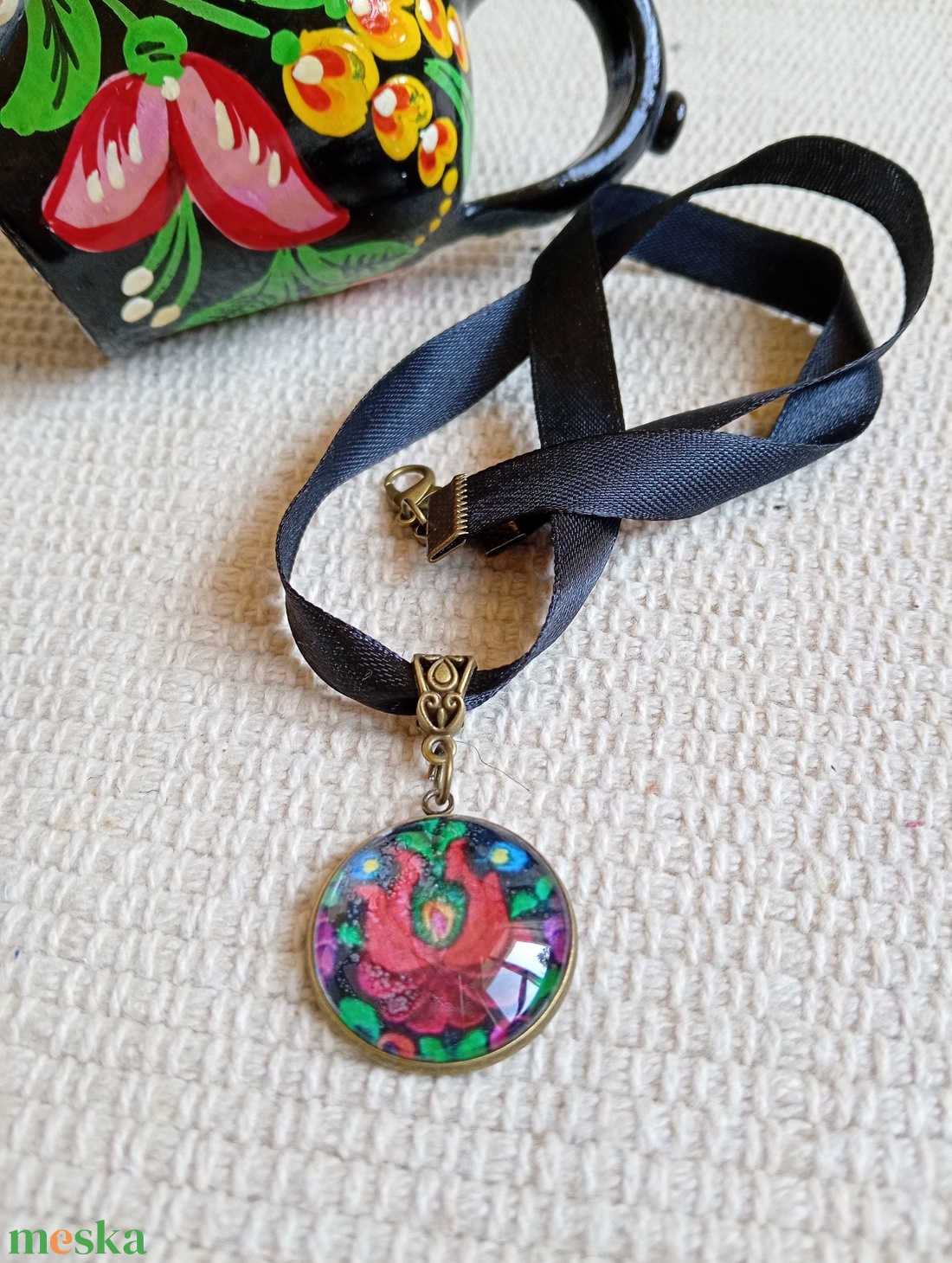 Magyaros nyaklánc, matyós üveg nyaklánc,matyó ékszer,folklór ékszer,magyaros nyaklánc - ékszer - nyaklánc - hosszú nyaklánc - Meska.hu