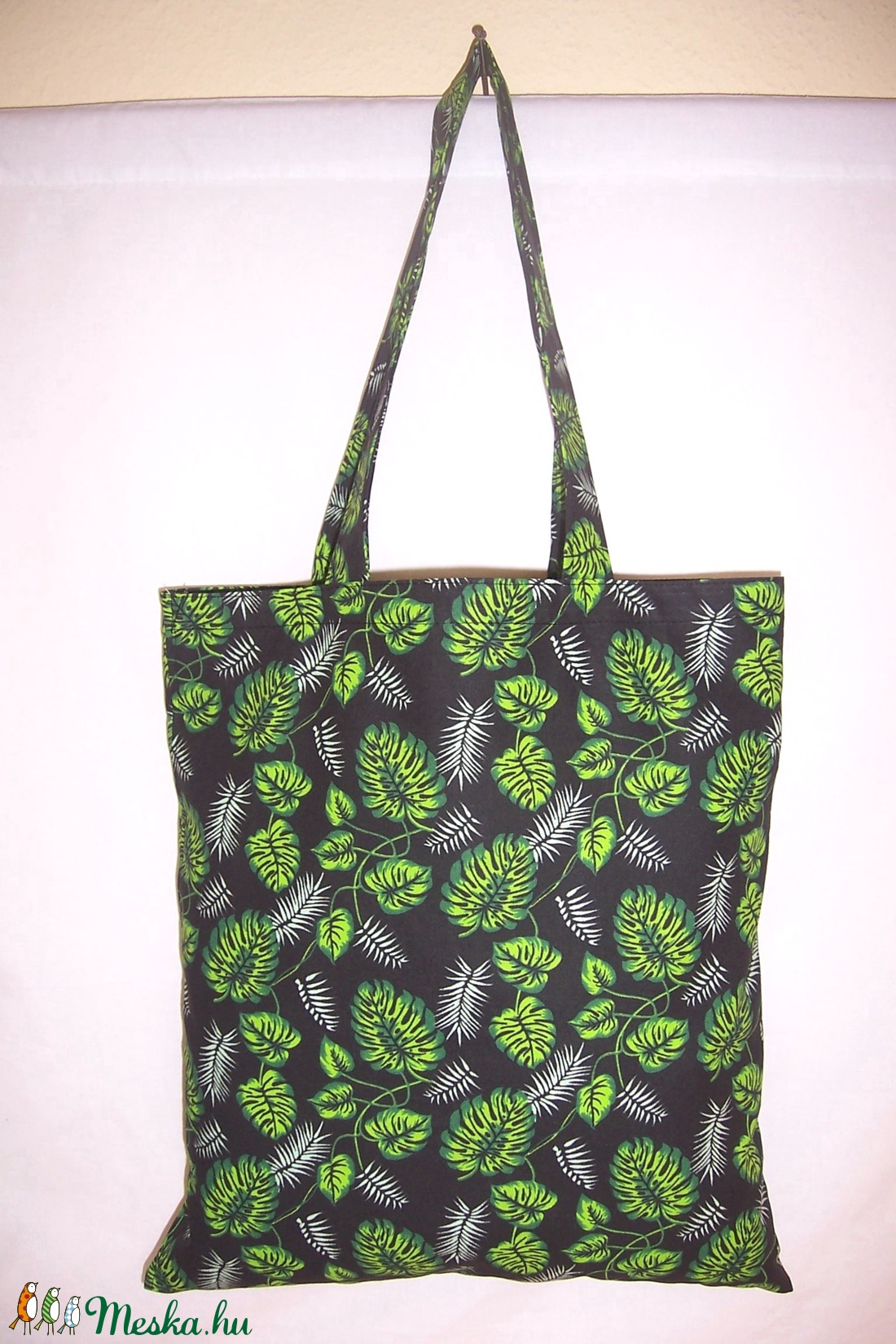  Zöld levél mintás táska fekete  - táska & tok - bevásárlás & shopper táska - shopper, textiltáska, szatyor - Meska.hu
