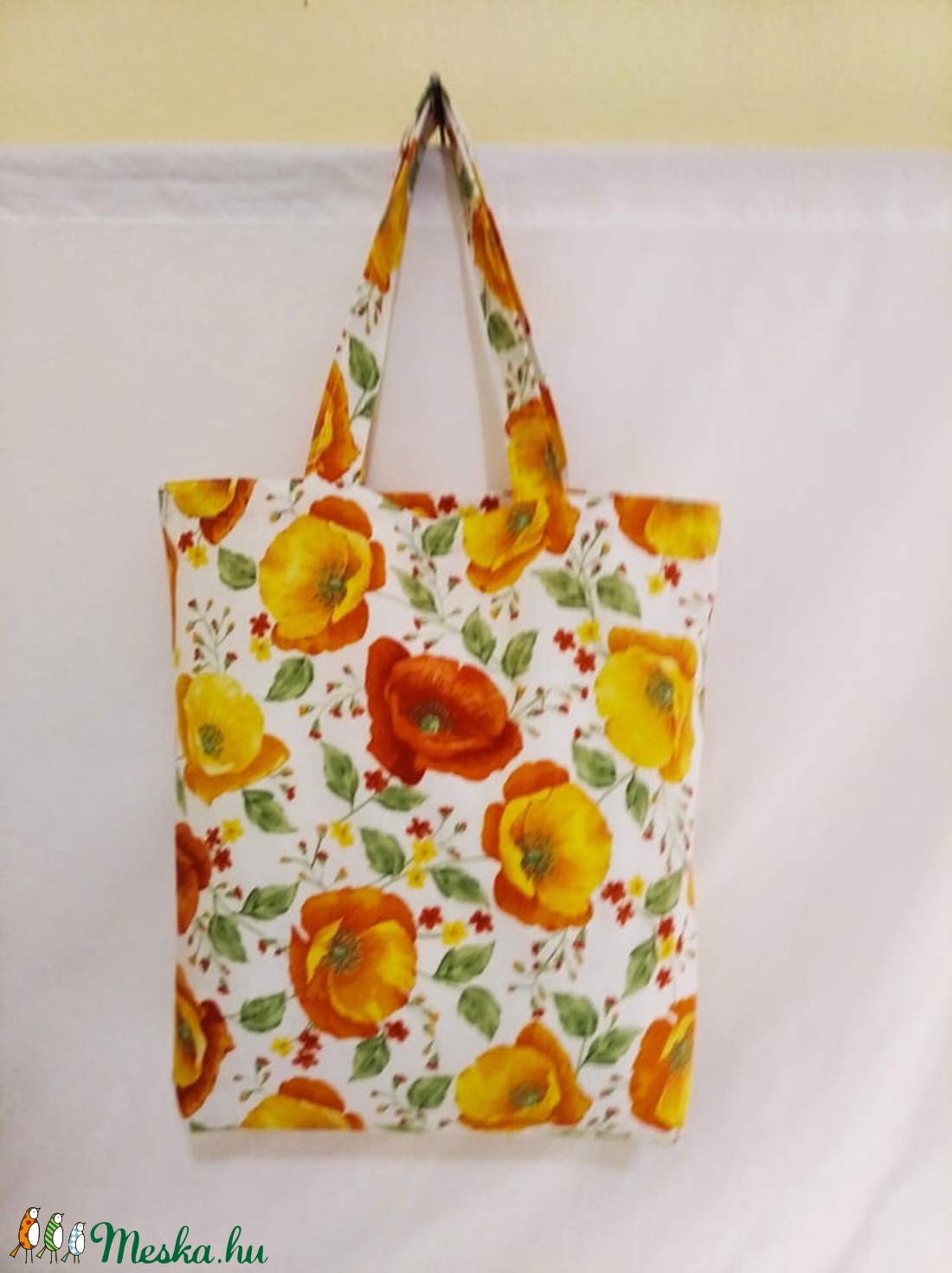 Pipacsos táska normál füllel sárga - táska & tok - bevásárlás & shopper táska - shopper, textiltáska, szatyor - Meska.hu