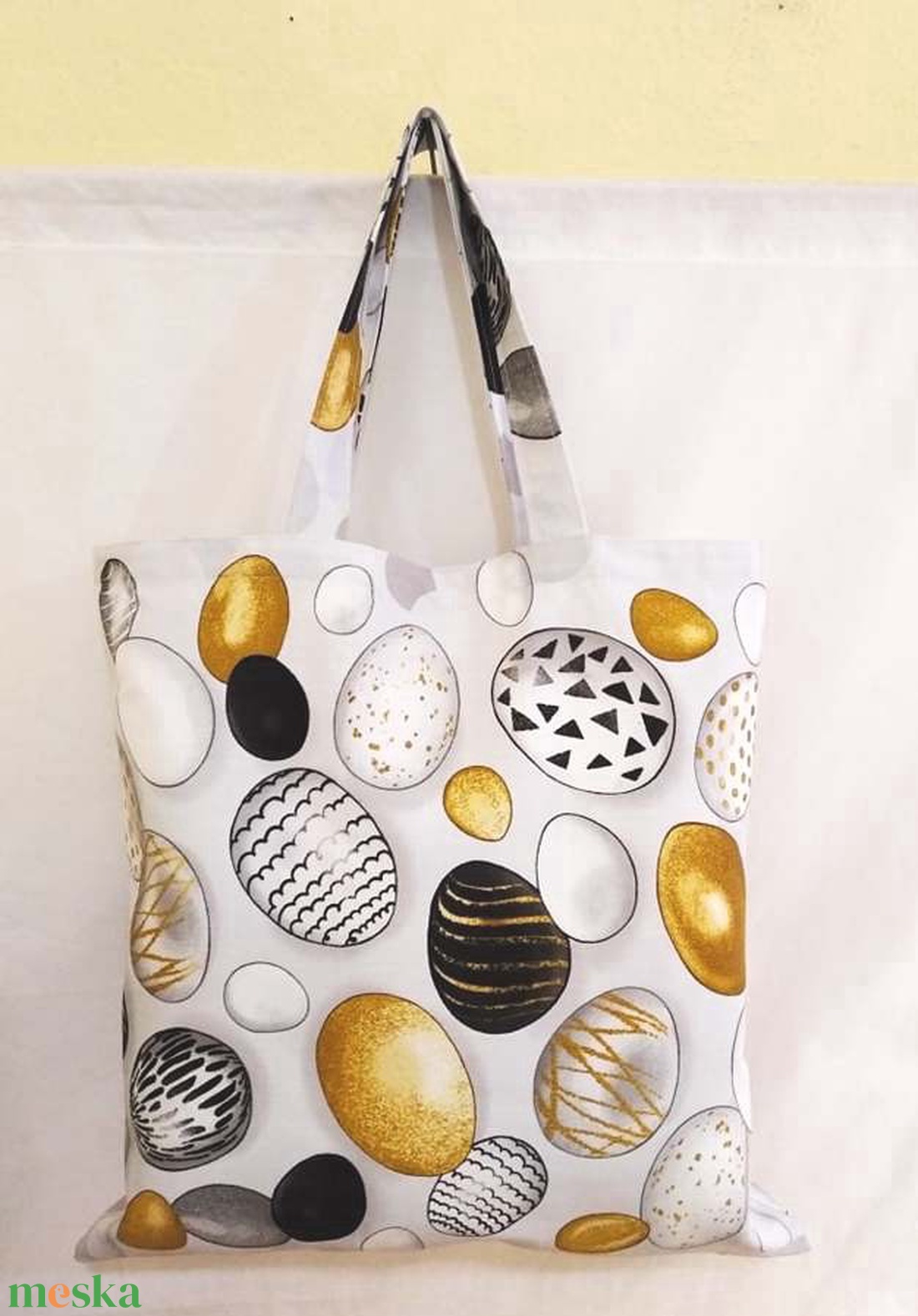 Textiltáska arany tojás mintás vastag nagyméretű normál füllel - táska & tok - bevásárlás & shopper táska - shopper, textiltáska, szatyor - Meska.hu