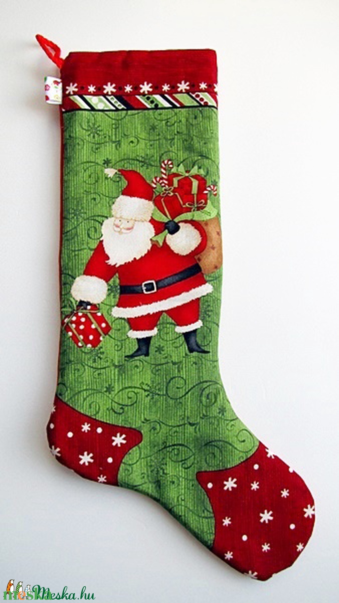 Mikulás váró textilcsizma - Mikulás mintával 2 - karácsony - karácsonyi ajándékozás - karácsonyi ajándékcsomagolás - Meska.hu