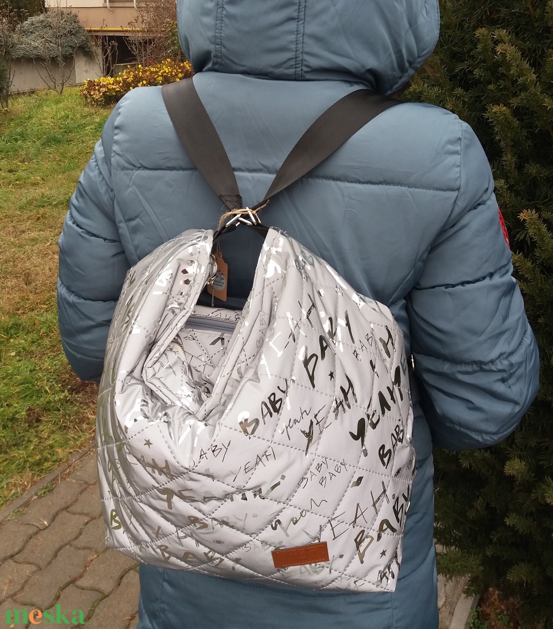 2 in 1 ezüszszürke táska - feliratos       - táska & tok - hátizsák - hátizsák - Meska.hu 2 in 1 ezüszszürke táska - feliratos       - táska & tok - hátizsák - hátizsák - Meska.hu