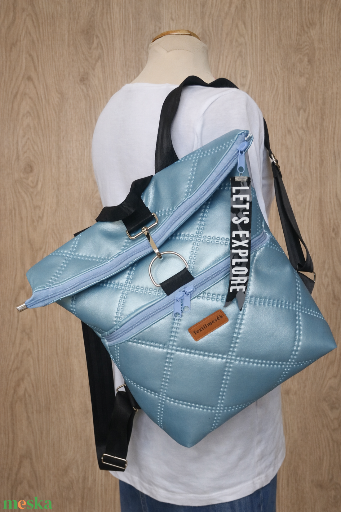 Fold over hátizsák - Jégkék - táska & tok - hátizsák - roll top hátizsák - Meska.hu