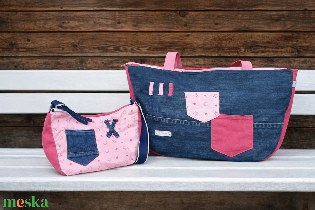 Farmer utazótáska szett - rózsaszín csillag - táska & tok - kézitáska & válltáska - nagy pakolós táska - Meska.hu