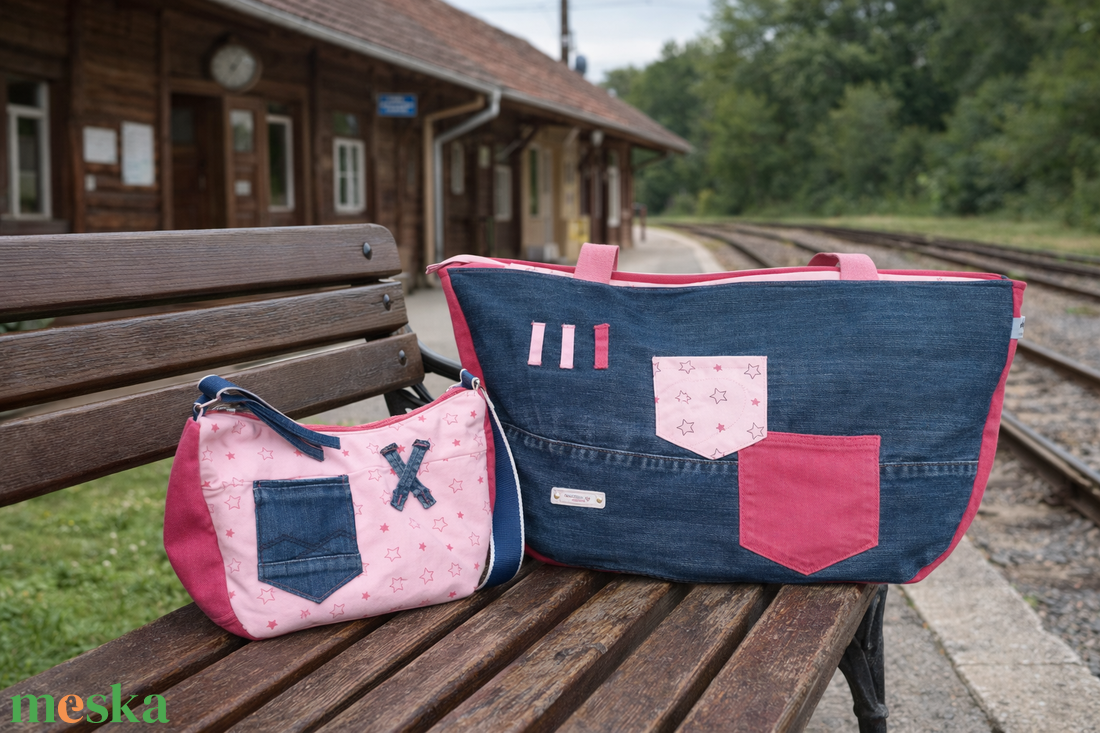 Farmer utazótáska szett - rózsaszín csillag - táska & tok - kézitáska & válltáska - nagy pakolós táska - Meska.hu